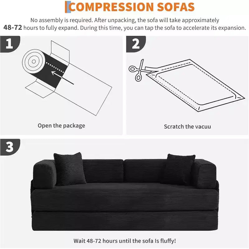 Divano Letto Convertibile, Divano Letto Pieghevole 5-in-1 con Struttura Fissa e Braccioli Rimovibili, Divano Futon Modulare in Velluto a Coste per Piccoli Spazi