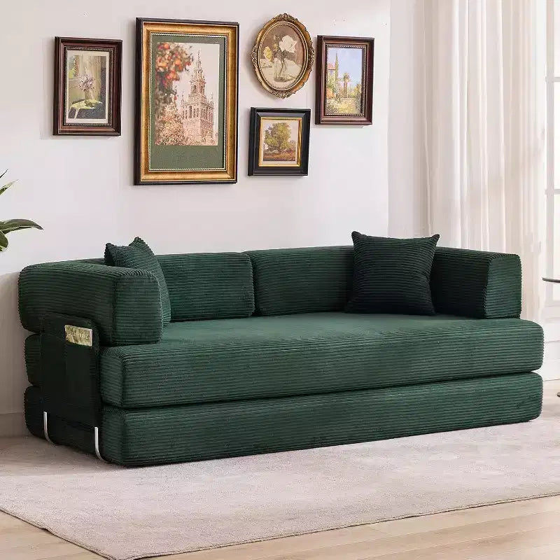 Divano Letto Convertibile, Divano Letto Pieghevole 5-in-1 con Struttura Fissa e Braccioli Rimovibili, Divano Futon Modulare in Velluto a Coste per Piccoli Spazi