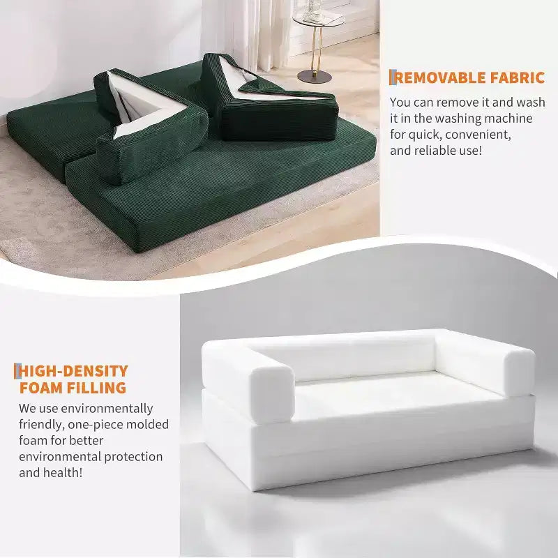 Divano Letto Convertibile, Divano Letto Pieghevole 5-in-1 con Struttura Fissa e Braccioli Rimovibili, Divano Futon Modulare in Velluto a Coste per Piccoli Spazi