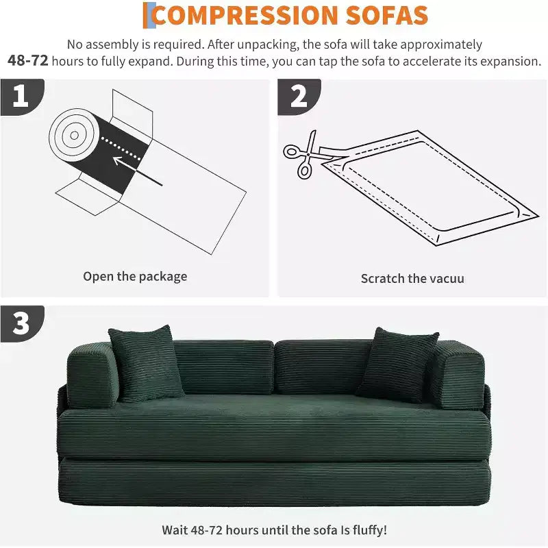 Divano Letto Convertibile, Divano Letto Pieghevole 5-in-1 con Struttura Fissa e Braccioli Rimovibili, Divano Futon Modulare in Velluto a Coste per Piccoli Spazi