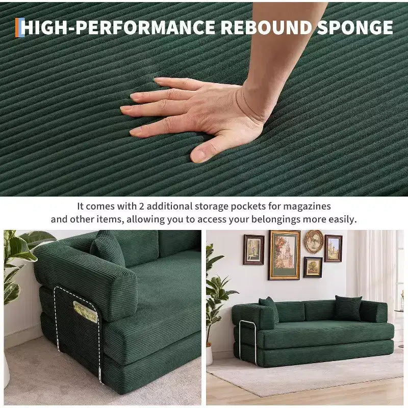Divano Letto Convertibile, Divano Letto Pieghevole 5-in-1 con Struttura Fissa e Braccioli Rimovibili, Divano Futon Modulare in Velluto a Coste per Piccoli Spazi