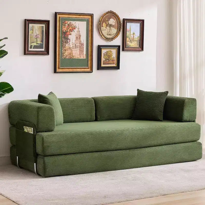 Divano Letto Convertibile, Divano Letto Pieghevole 5-in-1 con Struttura Fissa e Braccioli Rimovibili, Divano Futon Modulare in Velluto a Coste per Piccoli Spazi