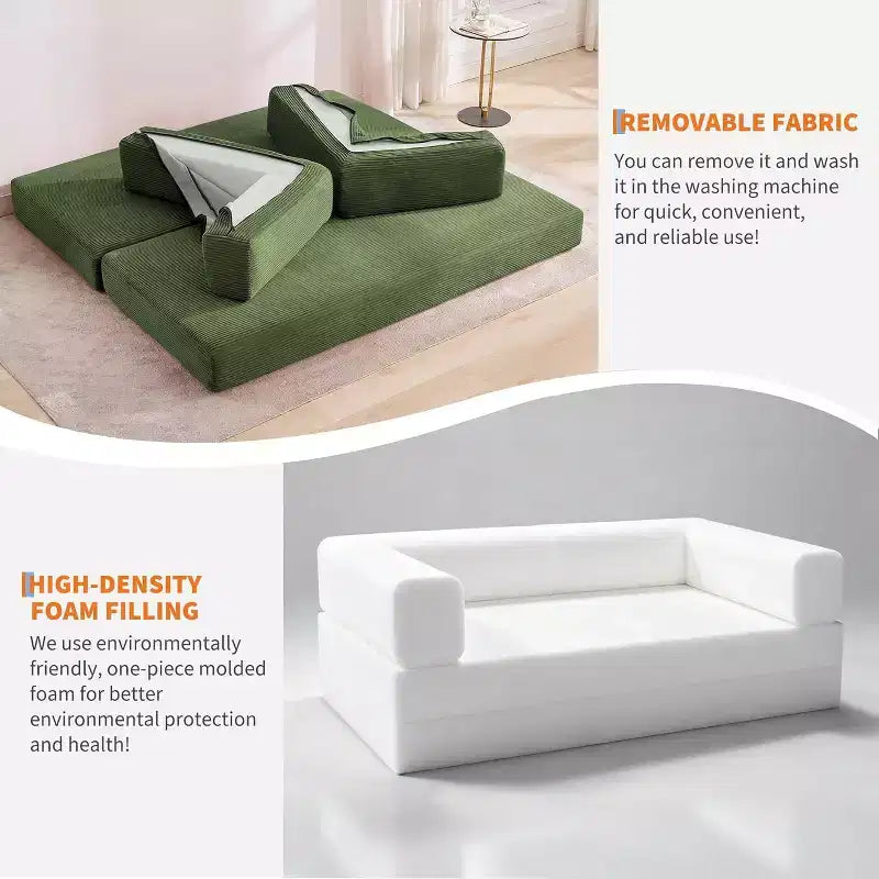 Divano Letto Convertibile, Divano Letto Pieghevole 5-in-1 con Struttura Fissa e Braccioli Rimovibili, Divano Futon Modulare in Velluto a Coste per Piccoli Spazi