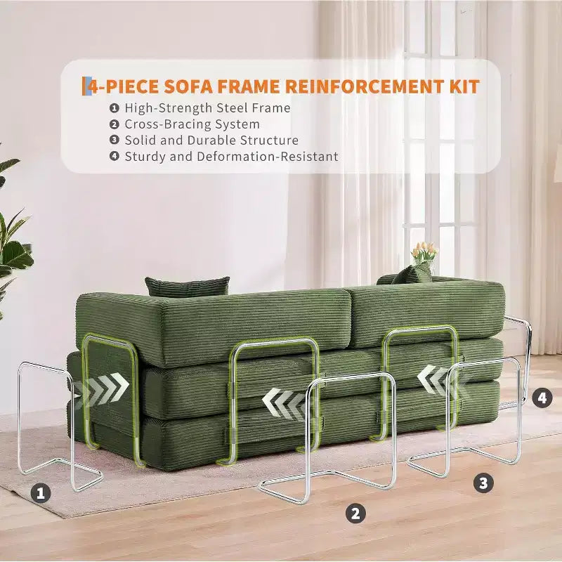 Divano Letto Convertibile, Divano Letto Pieghevole 5-in-1 con Struttura Fissa e Braccioli Rimovibili, Divano Futon Modulare in Velluto a Coste per Piccoli Spazi