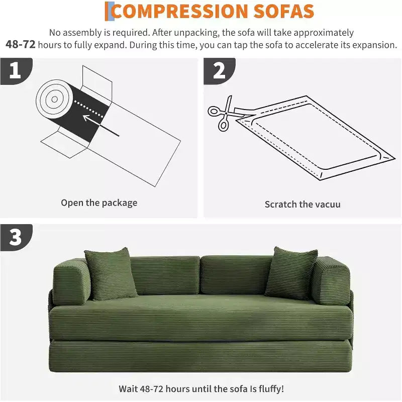 Divano Letto Convertibile, Divano Letto Pieghevole 5-in-1 con Struttura Fissa e Braccioli Rimovibili, Divano Futon Modulare in Velluto a Coste per Piccoli Spazi