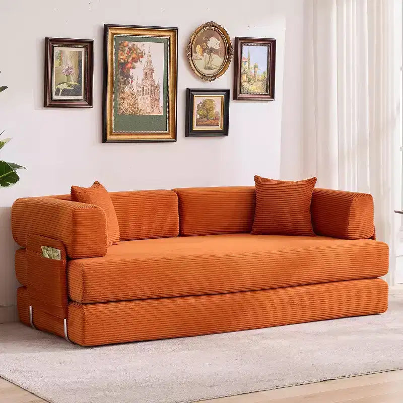 Divano Letto Convertibile, Divano Letto Pieghevole 5-in-1 con Struttura Fissa e Braccioli Rimovibili, Divano Futon Modulare in Velluto a Coste per Piccoli Spazi