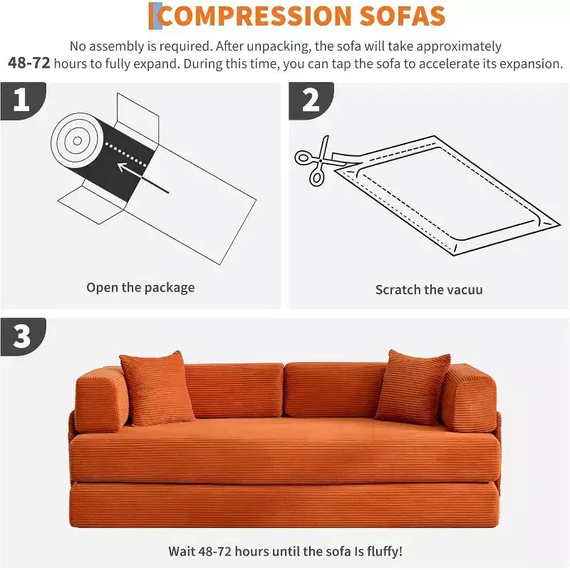 Divano Letto Convertibile, Divano Letto Pieghevole 5-in-1 con Struttura Fissa e Braccioli Rimovibili, Divano Futon Modulare in Velluto a Coste per Piccoli Spazi