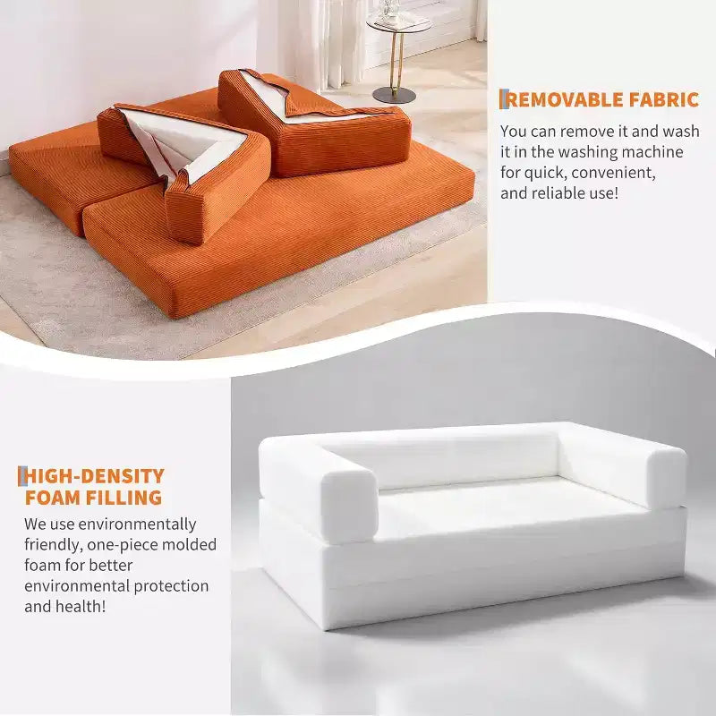 Divano Letto Convertibile, Divano Letto Pieghevole 5-in-1 con Struttura Fissa e Braccioli Rimovibili, Divano Futon Modulare in Velluto a Coste per Piccoli Spazi
