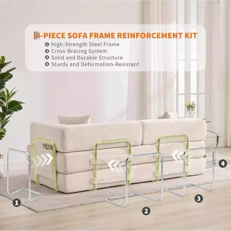 Divano Letto Convertibile, Divano Letto Pieghevole 5-in-1 con Struttura Fissa e Braccioli Rimovibili, Divano Futon Modulare in Velluto a Coste per Piccoli Spazi