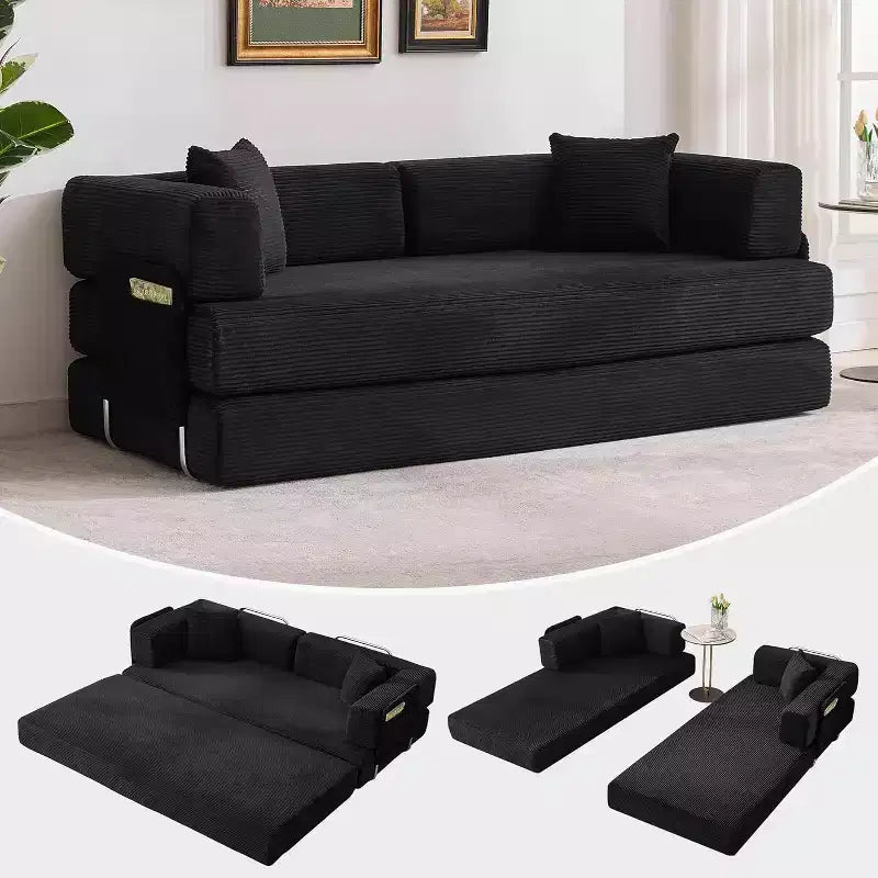 Divano Letto Convertibile, Divano Letto Pieghevole 5-in-1 con Struttura Fissa e Braccioli Rimovibili, Divano Futon Modulare in Velluto a Coste per Piccoli Spazi