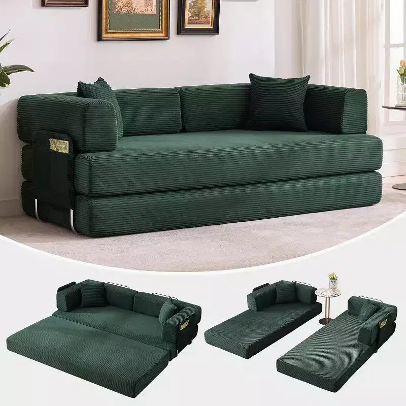 Divano Letto Convertibile, Divano Letto Pieghevole 5-in-1 con Struttura Fissa e Braccioli Rimovibili, Divano Futon Modulare in Velluto a Coste per Piccoli Spazi