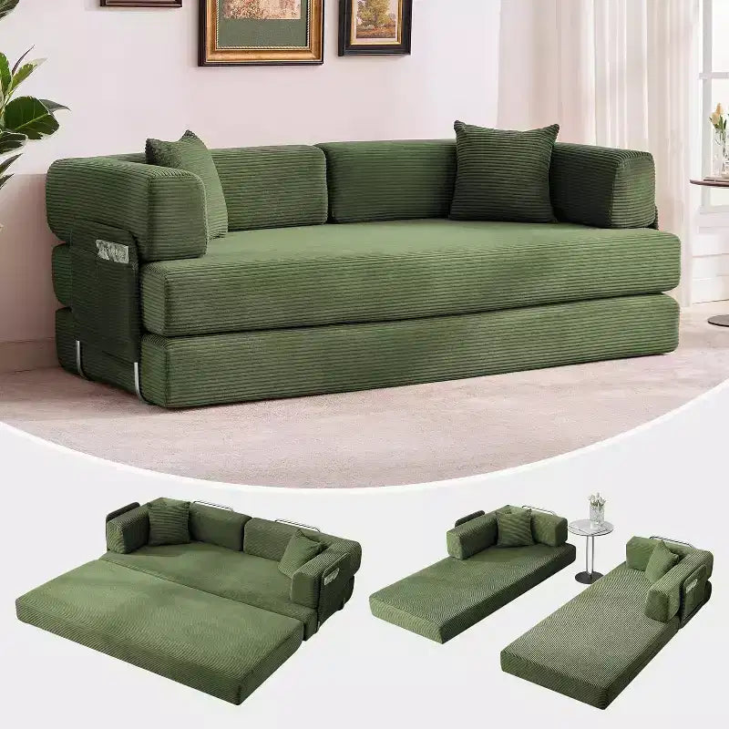 Divano Letto Convertibile, Divano Letto Pieghevole 5-in-1 con Struttura Fissa e Braccioli Rimovibili, Divano Futon Modulare in Velluto a Coste per Piccoli Spazi
