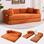 Divano Letto Convertibile, Divano Letto Pieghevole 5-in-1 con Struttura Fissa e Braccioli Rimovibili, Divano Futon Modulare in Velluto a Coste per Piccoli Spazi
