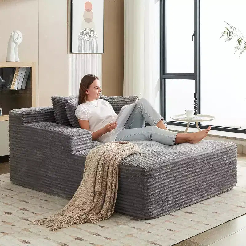 Poltrona divano senza struttura Cloud-Like 67x50x29, chaise longue oversize in velluto a coste con seduta profonda, divano letto, per soggiorno e camera da letto