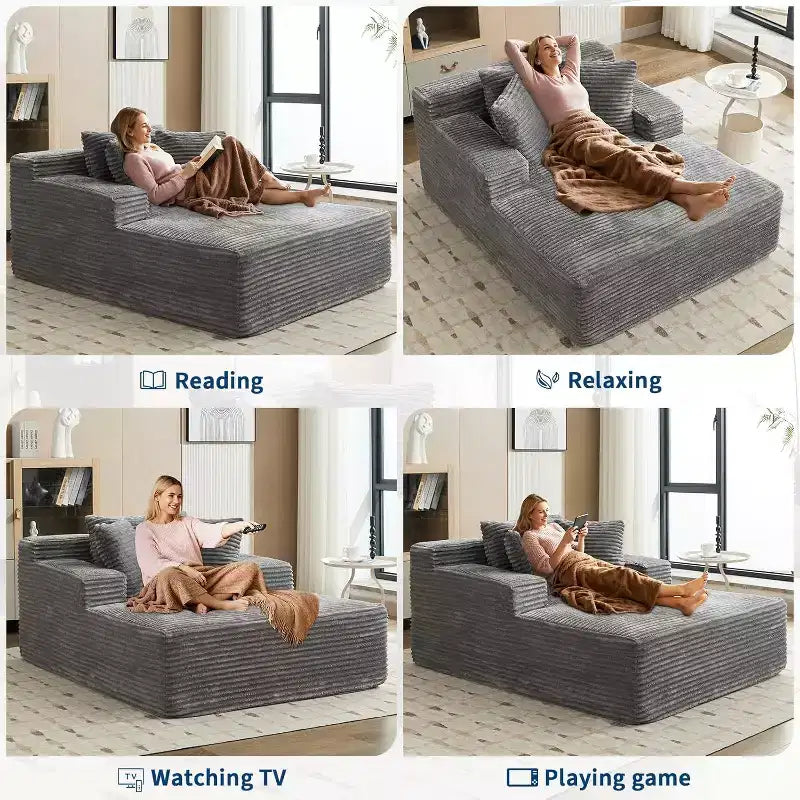 Poltrona divano senza struttura Cloud-Like 67x50x29, chaise longue oversize in velluto a coste con seduta profonda, divano letto, per soggiorno e camera da letto