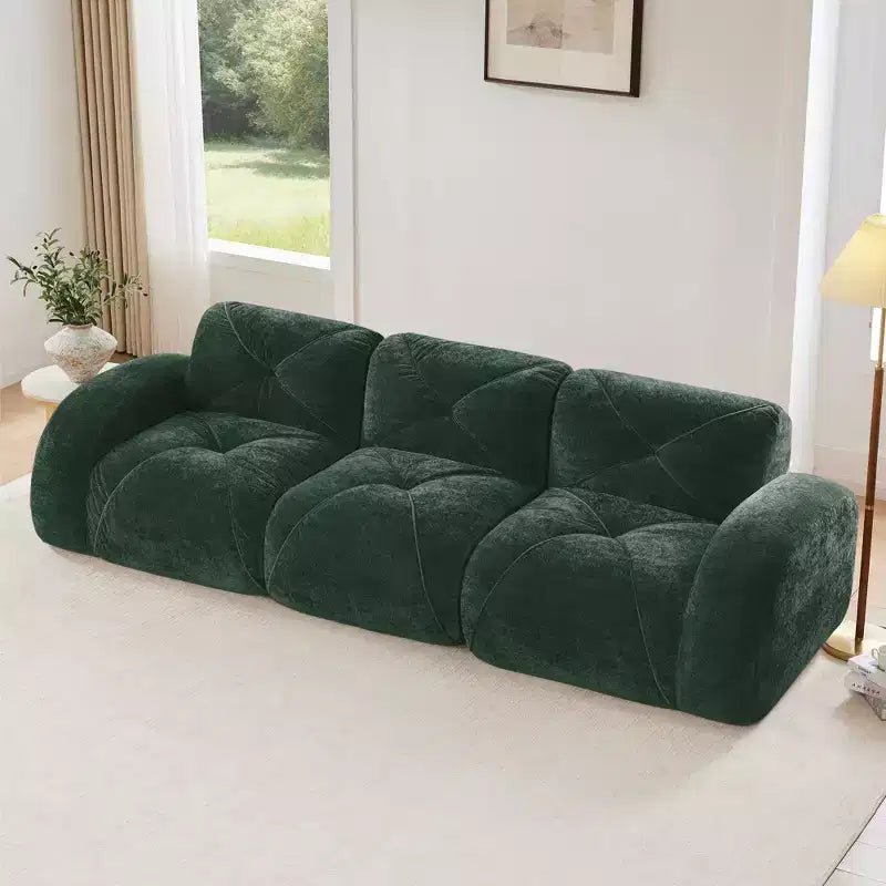 Divano senza struttura Clihome 110 con trapuntatura, tessuto in morbido velluto, divano componibile, spugna ad alta densità 32D, design antiscivolo, design ergonomico della base