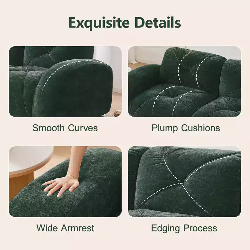 Divano senza struttura Clihome 110 con trapuntatura, tessuto in morbido velluto, divano componibile, spugna ad alta densità 32D, design antiscivolo, design ergonomico della base