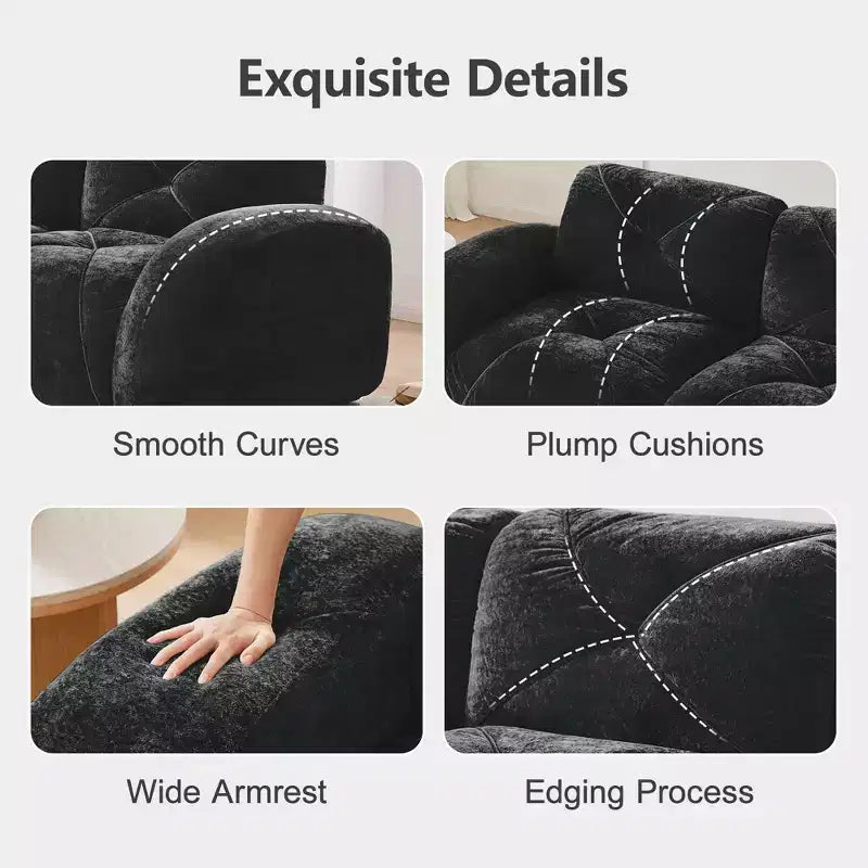 Divano senza struttura Clihome 110 con trapuntatura, tessuto in morbido velluto, divano componibile, spugna ad alta densità 32D, design antiscivolo, design ergonomico della base