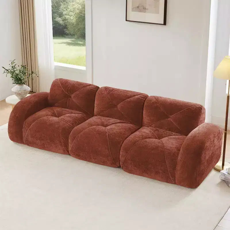 Divano senza struttura Clihome 110 con trapuntatura, tessuto in morbido velluto, divano componibile, spugna ad alta densità 32D, design antiscivolo, design ergonomico della base