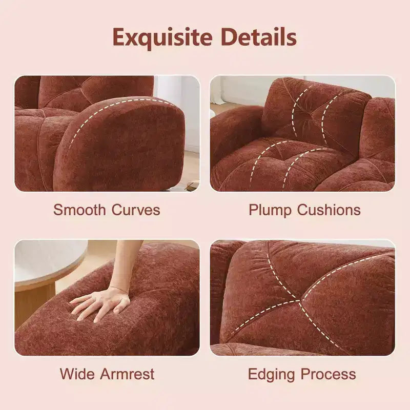 Divano senza struttura Clihome 110 con trapuntatura, tessuto in morbido velluto, divano componibile, spugna ad alta densità 32D, design antiscivolo, design ergonomico della base