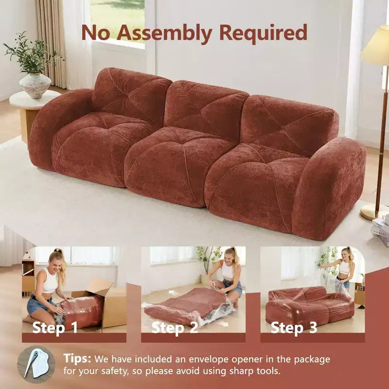 Divano senza struttura Clihome 110 con trapuntatura, tessuto in morbido velluto, divano componibile, spugna ad alta densità 32D, design antiscivolo, design ergonomico della base