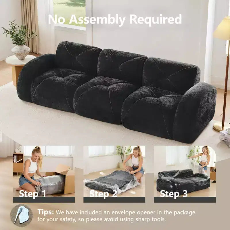 Divano senza struttura Clihome 110 con trapuntatura, tessuto in morbido velluto, divano componibile, spugna ad alta densità 32D, design antiscivolo, design ergonomico della base