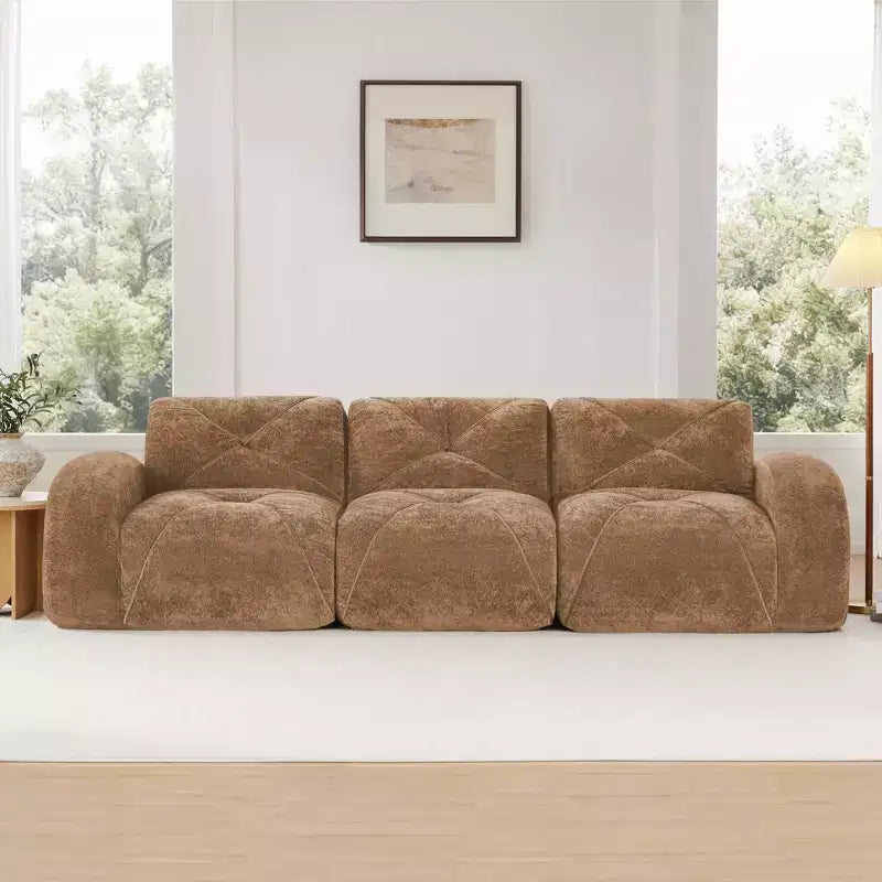 Divano senza struttura Clihome 110 con trapuntatura, tessuto in morbido velluto, divano componibile, spugna ad alta densità 32D, design antiscivolo, design ergonomico della base