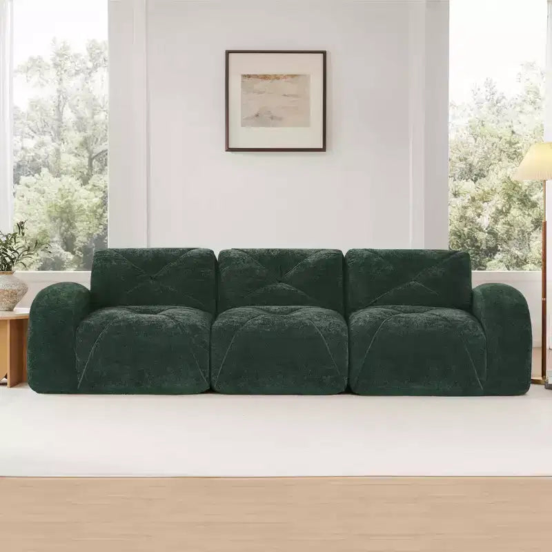 Divano senza struttura Clihome 110 con trapuntatura, tessuto in morbido velluto, divano componibile, spugna ad alta densità 32D, design antiscivolo, design ergonomico della base