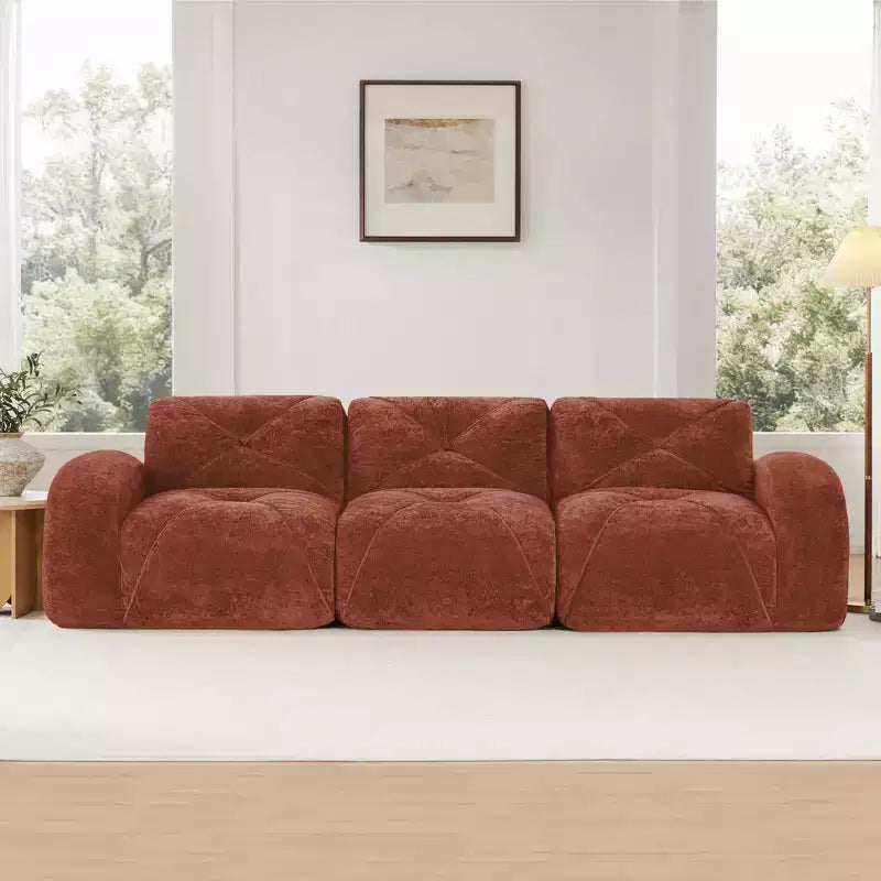 Divano senza struttura Clihome 110 con trapuntatura, tessuto in morbido velluto, divano componibile, spugna ad alta densità 32D, design antiscivolo, design ergonomico della base