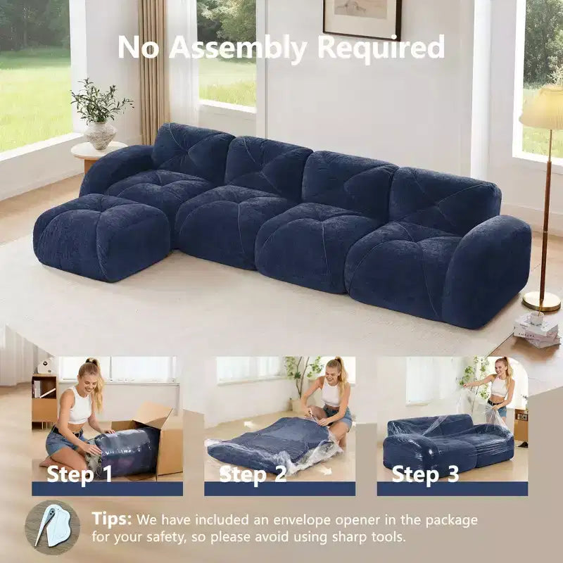 Clihome Tessuto morbido in velluto a forma di L, fondo in spugna ad alta densità 32D, fondo dal design ergonomico, design antiscivolo, combinazione libera, pouf mobile
