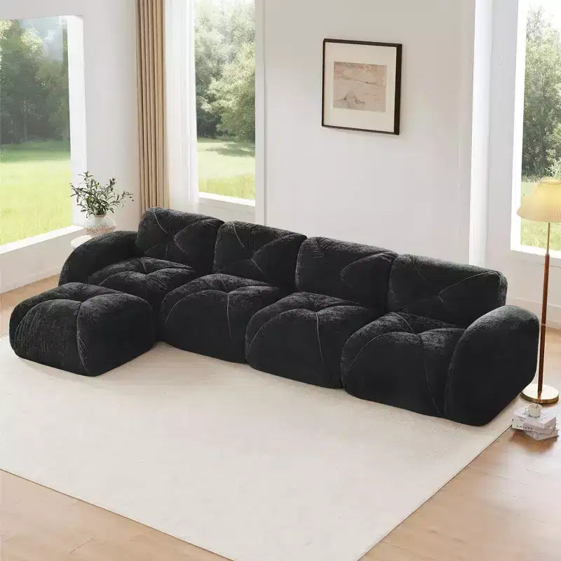 Clihome Tessuto morbido in velluto a forma di L, fondo in spugna ad alta densità 32D, fondo dal design ergonomico, design antiscivolo, combinazione libera, pouf mobile