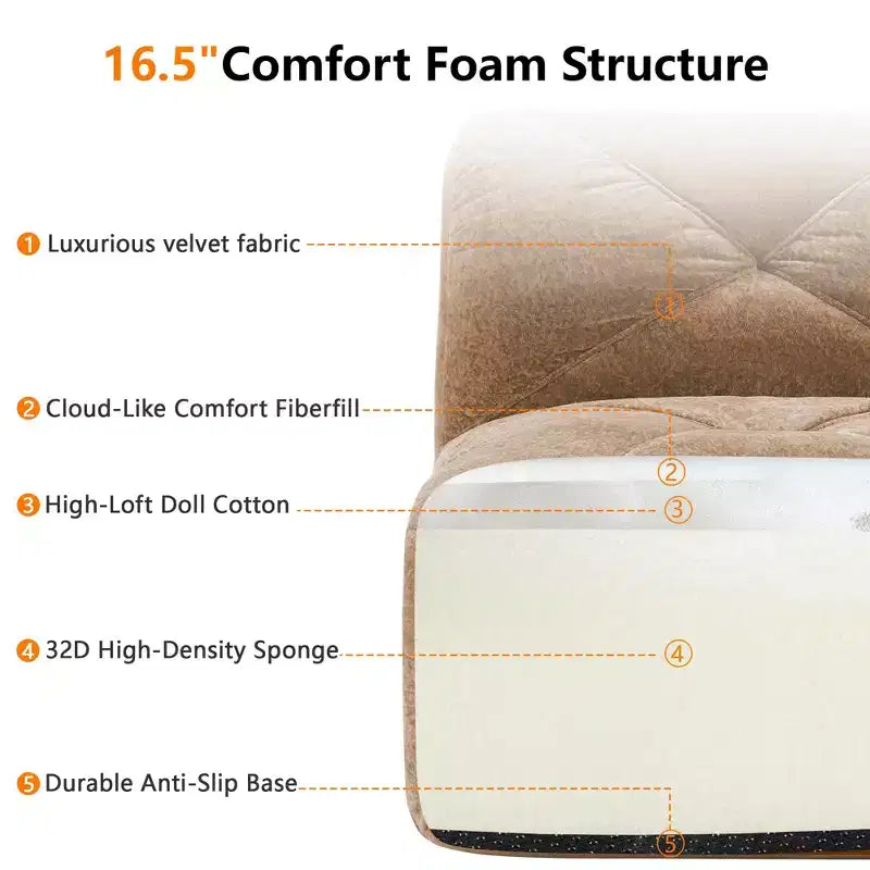 Clihome Tessuto morbido in velluto a forma di L, fondo in spugna ad alta densità 32D, fondo dal design ergonomico, design antiscivolo, combinazione libera, pouf mobile