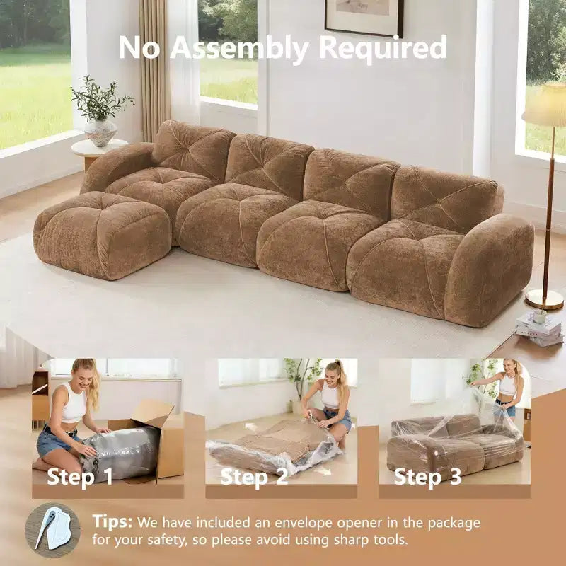 Clihome Tessuto morbido in velluto a forma di L, fondo in spugna ad alta densità 32D, fondo dal design ergonomico, design antiscivolo, combinazione libera, pouf mobile