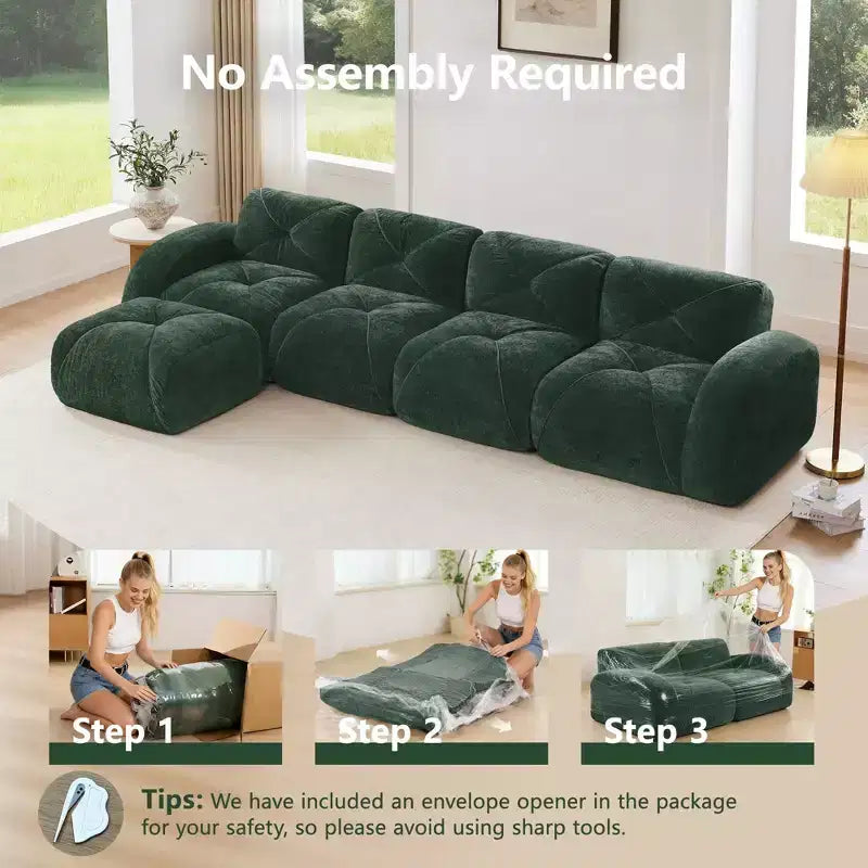 Clihome Tessuto morbido in velluto a forma di L, fondo in spugna ad alta densità 32D, fondo dal design ergonomico, design antiscivolo, combinazione libera, pouf mobile