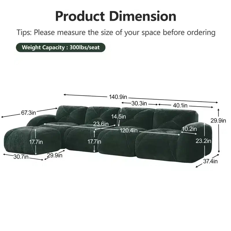 Clihome Tessuto morbido in velluto a forma di L, fondo in spugna ad alta densità 32D, fondo dal design ergonomico, design antiscivolo, combinazione libera, pouf mobile