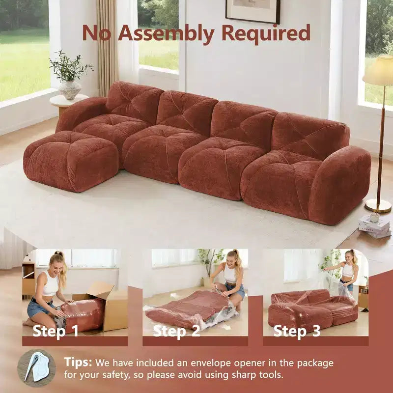 Clihome Tessuto morbido in velluto a forma di L, fondo in spugna ad alta densità 32D, fondo dal design ergonomico, design antiscivolo, combinazione libera, pouf mobile