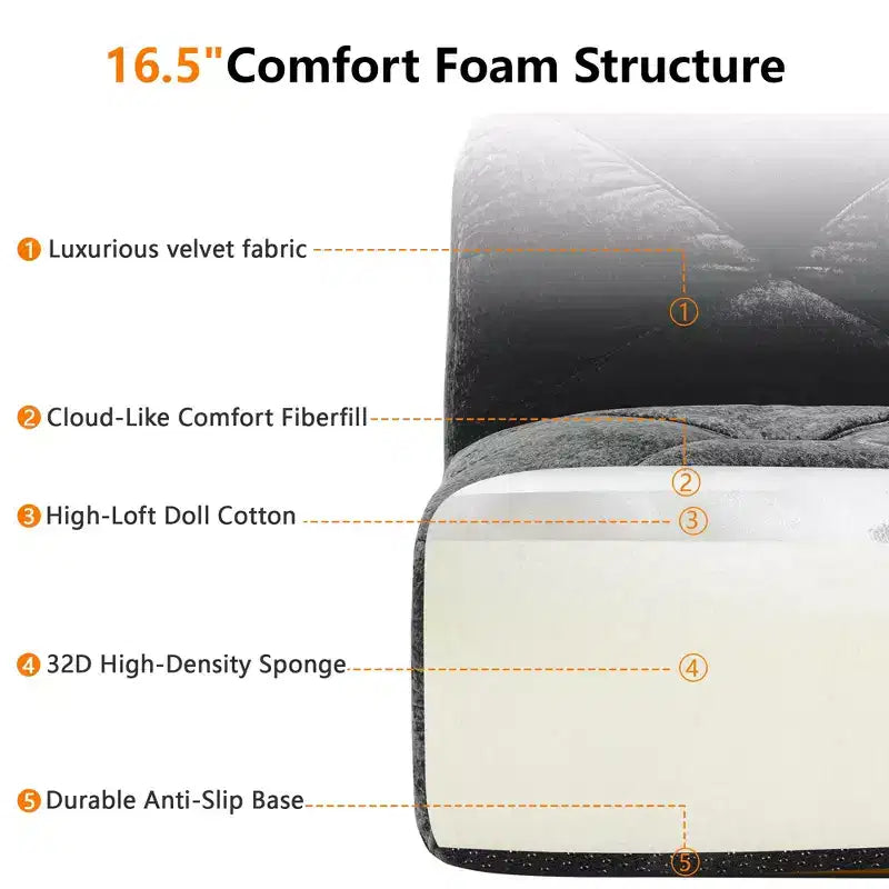Clihome Tessuto morbido in velluto a forma di L, fondo in spugna ad alta densità 32D, fondo dal design ergonomico, design antiscivolo, combinazione libera, pouf mobile