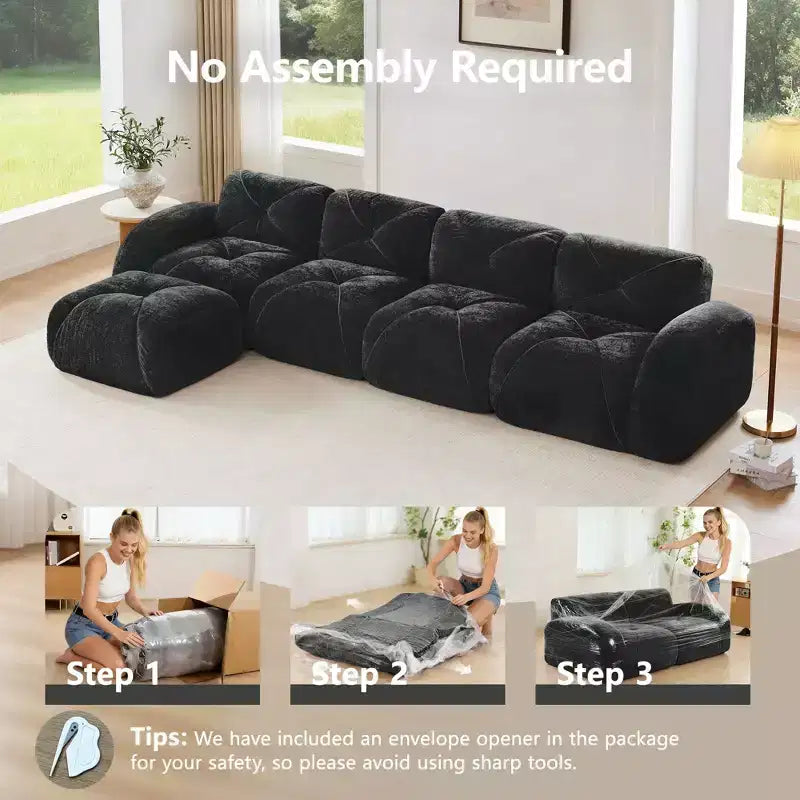 Clihome Tessuto morbido in velluto a forma di L, fondo in spugna ad alta densità 32D, fondo dal design ergonomico, design antiscivolo, combinazione libera, pouf mobile