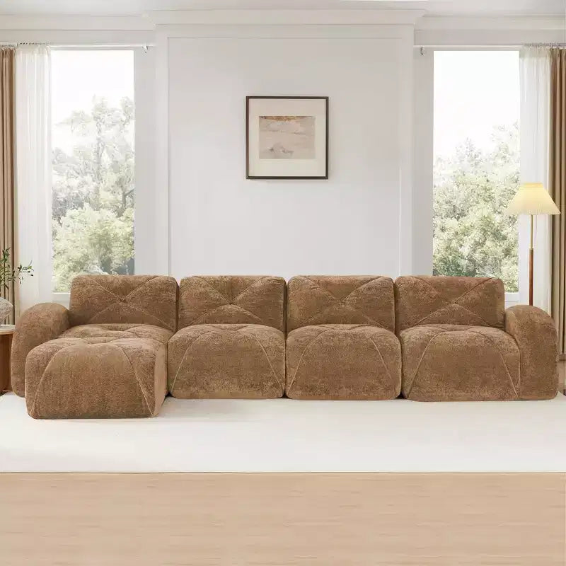 Clihome Tessuto morbido in velluto a forma di L, fondo in spugna ad alta densità 32D, fondo dal design ergonomico, design antiscivolo, combinazione libera, pouf mobile