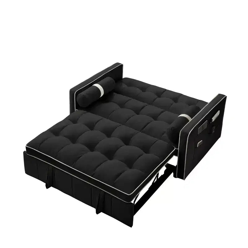 Divano Letto Estraibile da 55,5 Pollici, Divanetto Futon in Velluto con Tasche Laterali, Divano Letto Moderno per Piccoli Spazi Salotto Camera da Letto