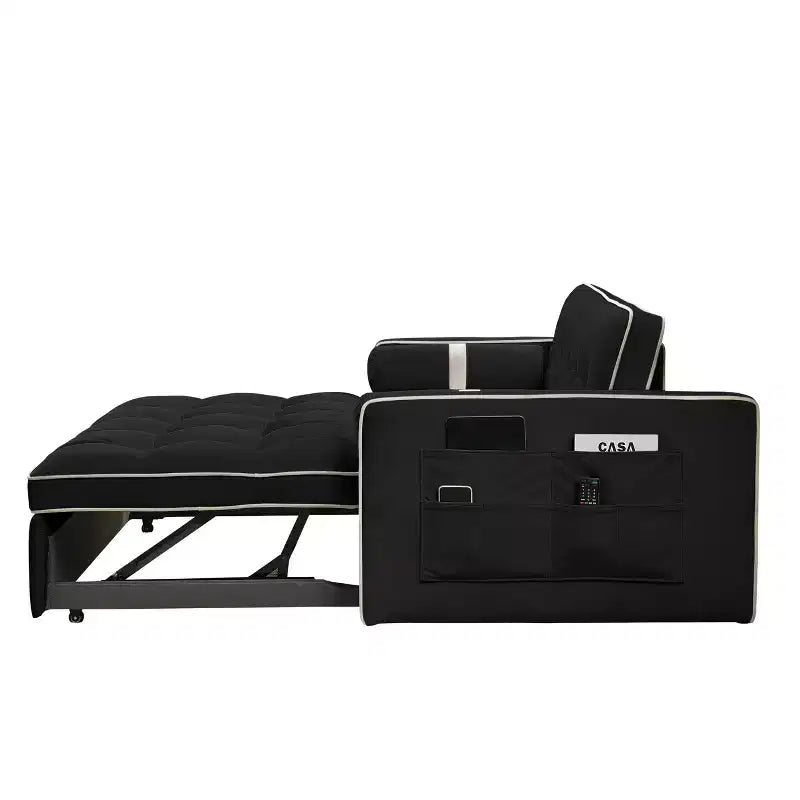 Divano Letto Estraibile da 55,5 Pollici, Divanetto Futon in Velluto con Tasche Laterali, Divano Letto Moderno per Piccoli Spazi Salotto Camera da Letto