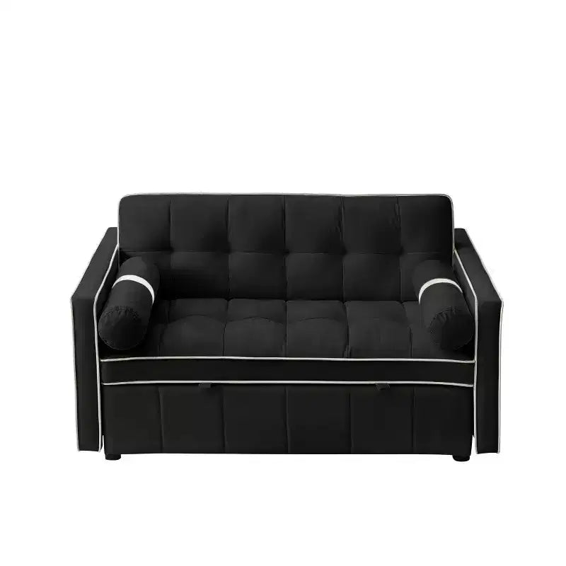 Divano Letto Estraibile da 55,5 Pollici, Divanetto Futon in Velluto con Tasche Laterali, Divano Letto Moderno per Piccoli Spazi Salotto Camera da Letto
