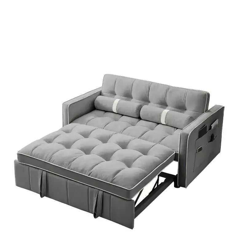 Divano Letto Estraibile da 55,5 Pollici, Divanetto Futon in Velluto con Tasche Laterali, Divano Letto Moderno per Piccoli Spazi Salotto Camera da Letto