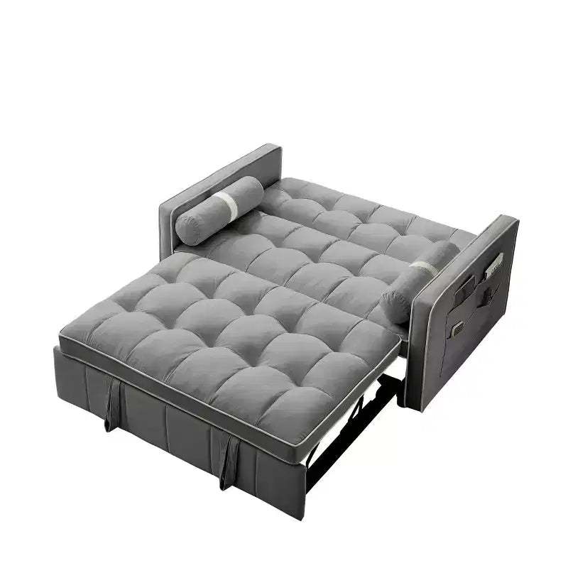Divano Letto Estraibile da 55,5 Pollici, Divanetto Futon in Velluto con Tasche Laterali, Divano Letto Moderno per Piccoli Spazi Salotto Camera da Letto