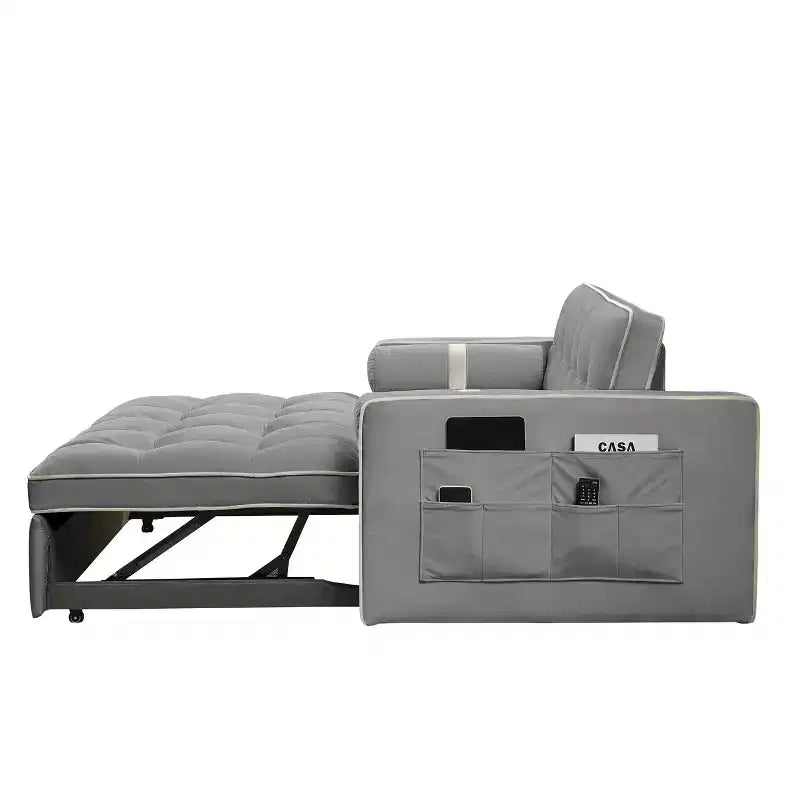Divano Letto Estraibile da 55,5 Pollici, Divanetto Futon in Velluto con Tasche Laterali, Divano Letto Moderno per Piccoli Spazi Salotto Camera da Letto