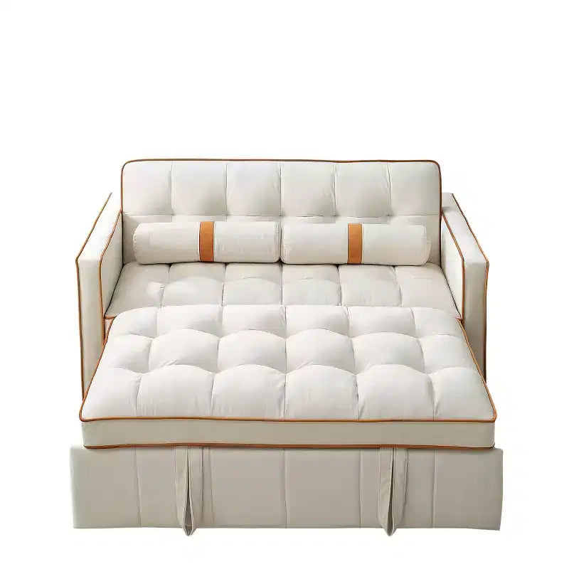 Divano Letto Estraibile da 55,5 Pollici, Divanetto Futon in Velluto con Tasche Laterali, Divano Letto Moderno per Piccoli Spazi Salotto Camera da Letto