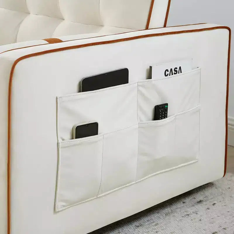 Divano Letto Estraibile da 55,5 Pollici, Divanetto Futon in Velluto con Tasche Laterali, Divano Letto Moderno per Piccoli Spazi Salotto Camera da Letto
