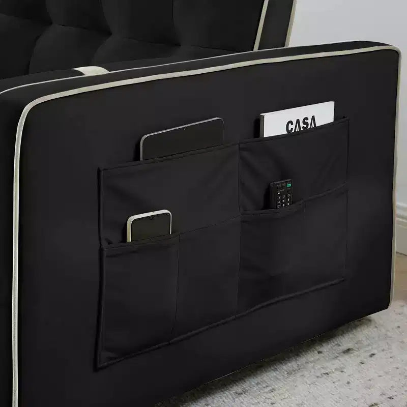 Divano Letto Estraibile da 55,5 Pollici, Divanetto Futon in Velluto con Tasche Laterali, Divano Letto Moderno per Piccoli Spazi Salotto Camera da Letto