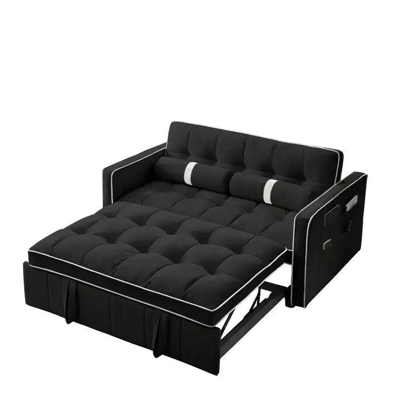 Divano Letto Estraibile da 55,5 Pollici, Divanetto Futon in Velluto con Tasche Laterali, Divano Letto Moderno per Piccoli Spazi Salotto Camera da Letto