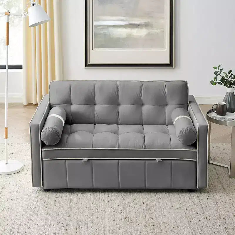 Divano Letto Estraibile da 55,5 Pollici, Divanetto Futon in Velluto con Tasche Laterali, Divano Letto Moderno per Piccoli Spazi Salotto Camera da Letto
